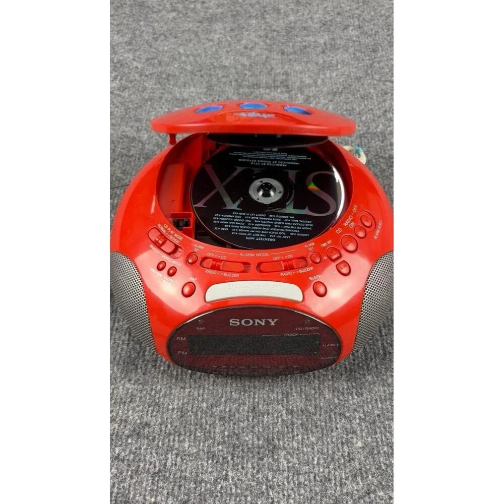 Sony Dream Machine Psyc ICF-CD831 CD Alarm Clock Radio Red Tested Clean Working